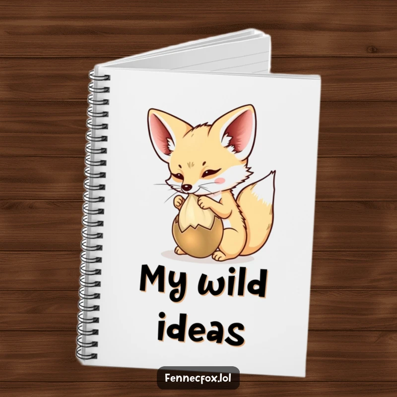 Funny Notebook featuring a fennec fox playfully batting at a seed pod, designed for capturing thoughts with a touch of whimsical adventure.