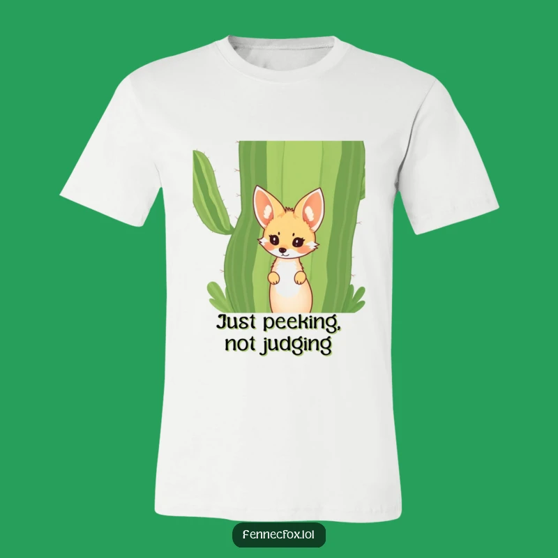 Funny Fennec Fox Cactus T-Shirt: Curious Peeker Desert Animal Tee Gift