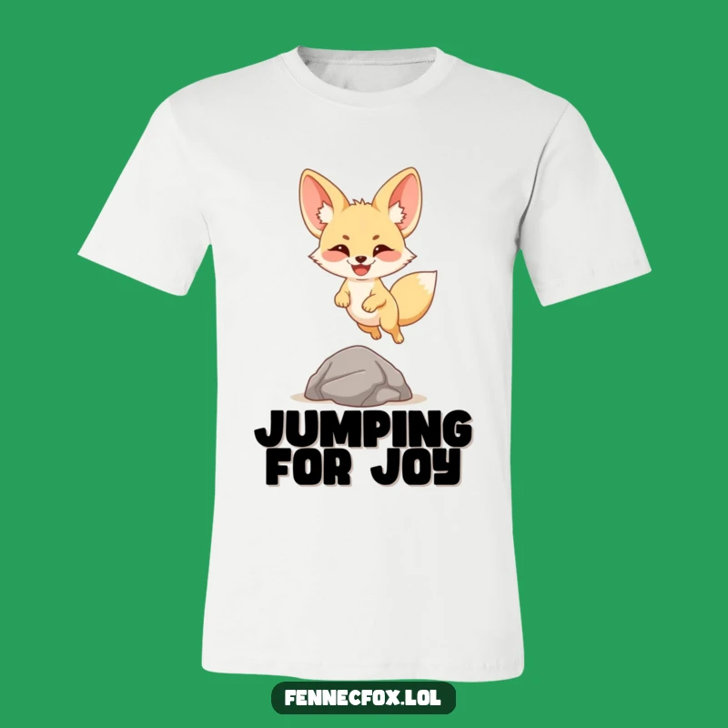 Funny Fennec Fox Leap T-Shirt: Smiling Cartoon Animal Tee, Hilarious Gift