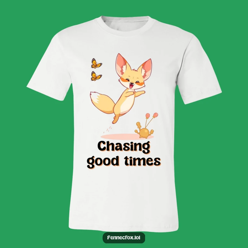 Funny Fennec Fox Leaping T-Shirt - Chasing Dreams and Butterflies