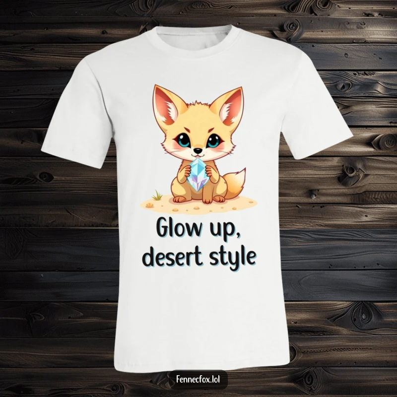 Funny Fennec Fox T-Shirt: A happy fennec fox holding up a sparkling desert gemstone it discovered in the sand.