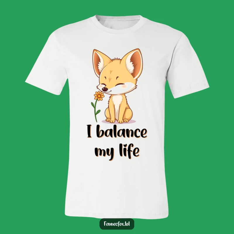 Funny Fennec Fox Flower Balance T-Shirt: Delicate & Whimsical Tee Gift