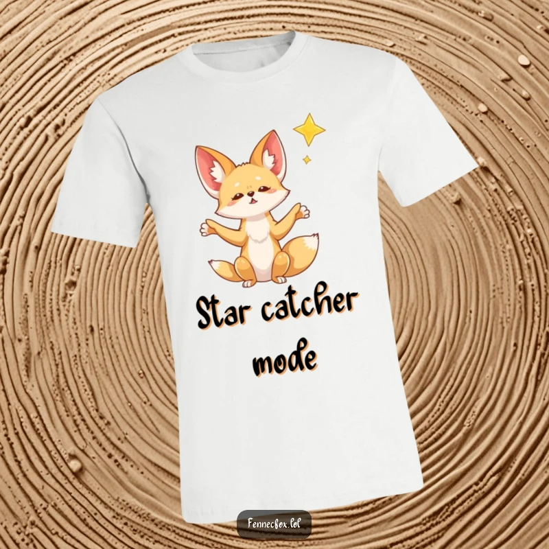 Funny Fennec Fox T-Shirt: A fennec fox with open paws reaches towards a bright falling star, inspiring wonder and laughter.