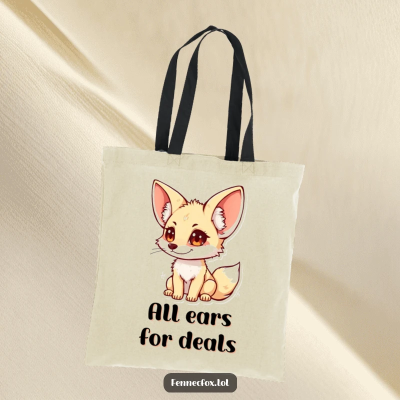 Funny fennec fox tote bag showcasing a character with large, attentive ears, ready to carry your items discreetly.