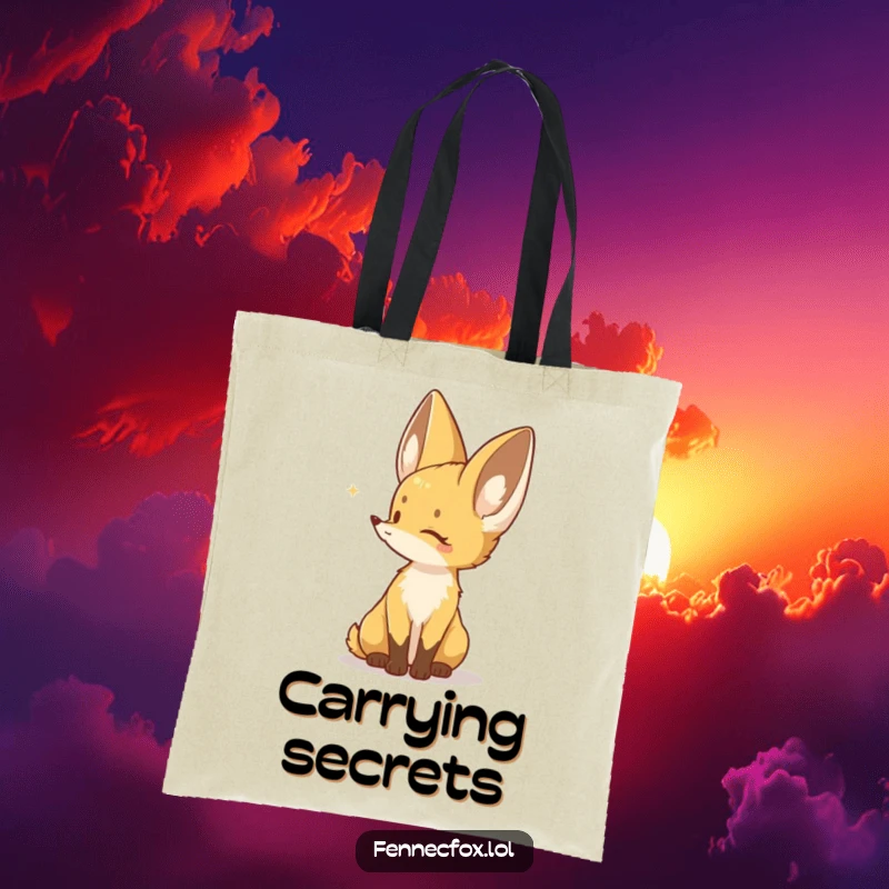 Funny tote bag with a Fennec fox character listening intently to a distant sound, perfect for carrying everyday items.