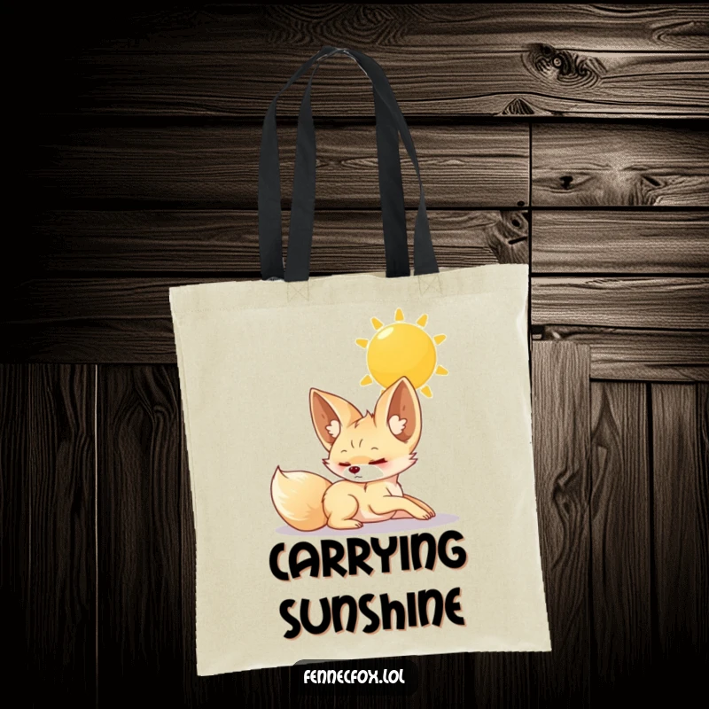 Funny Tote Bag, a fennec fox stretching luxuriously under the warm sun, great for carrying beach essentials or daily items.
