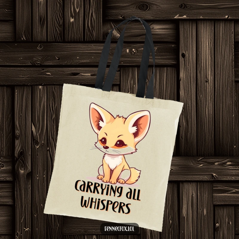Funny fennec fox with perked ears listening intently to a sound, on a tote bag, a humorous and practical accessory.