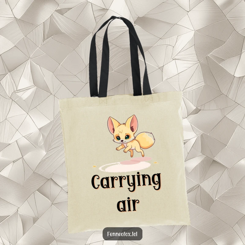 Funny Fennec Fox Tote Bag: A fennec fox humorously chases a desert mirage, symbolizing a funny, elusive goal.