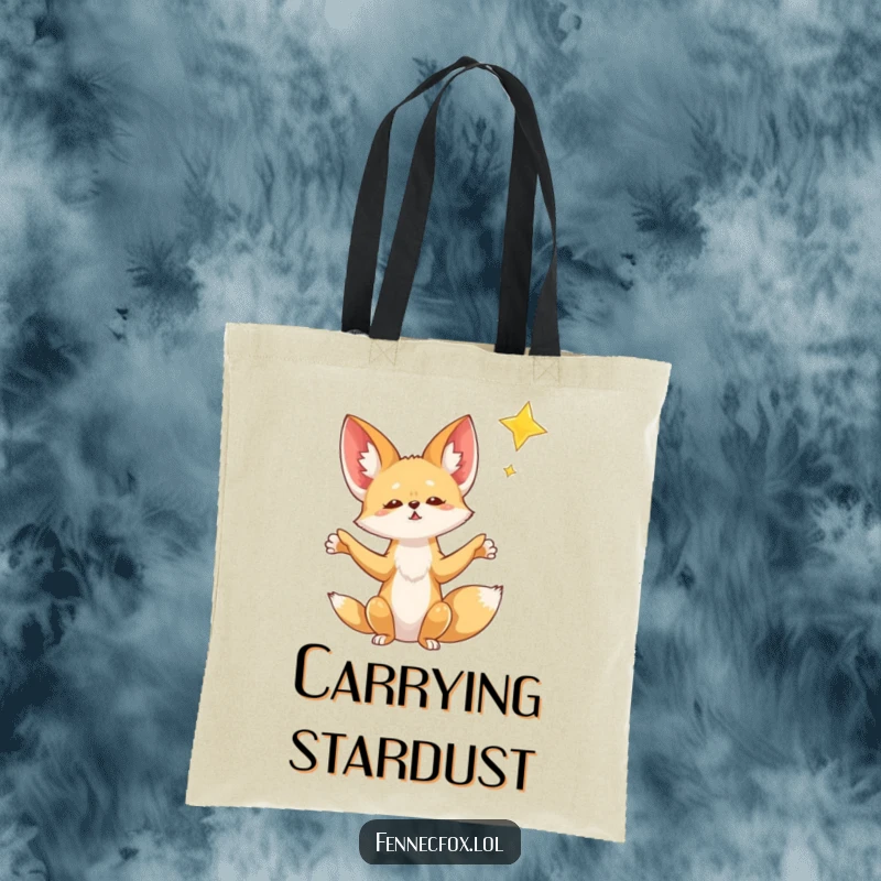 Funny Fennec Fox Tote Bag: A fennec fox with paws outstretched reaches for a falling star, adding magical humor to your carry-all.