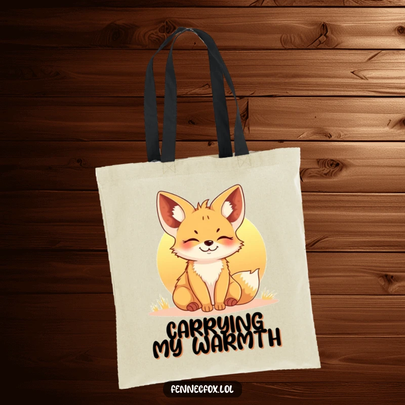 Funny Fennec Fox Tote Bag: A happy, contented fox enjoying the warm light of a setting sun, ideal for everyday use.