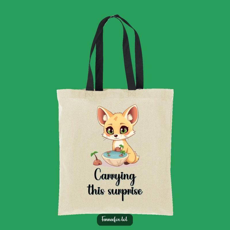 Funny Fennec Fox Tote Bag: Surprised Fox Sees Floating Oasis, Perfect Gift!
