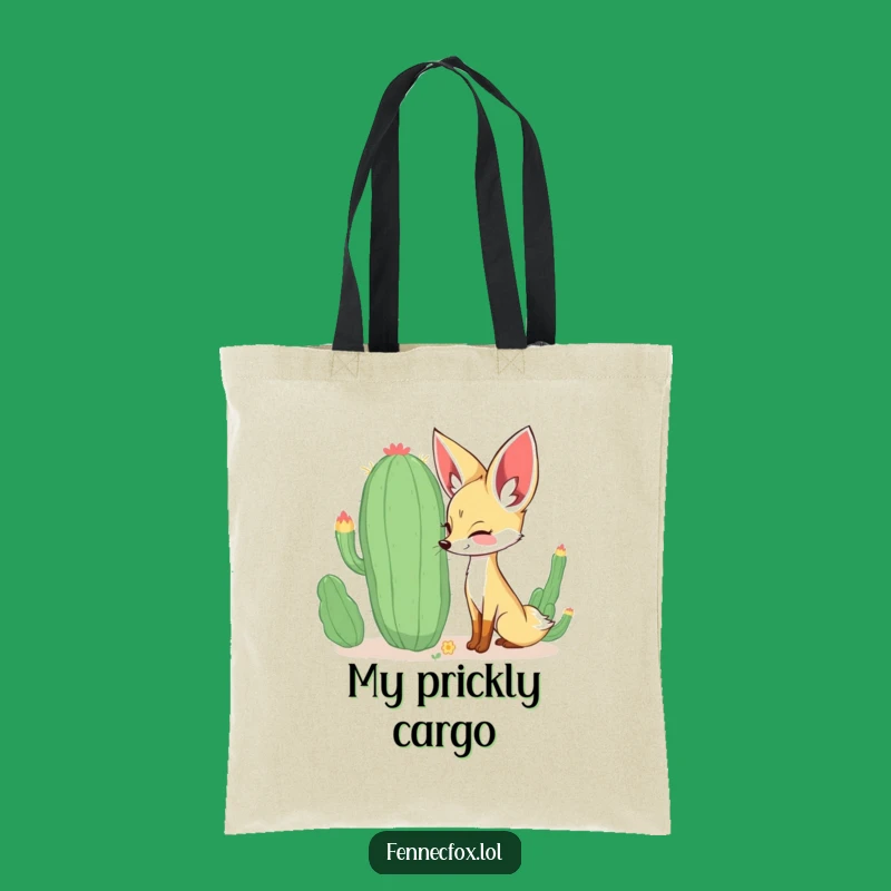 Funny Fennec Fox Tote Bag: Curious Fox Sniffing Cactus, Happy & Practical, Perfect Gift!